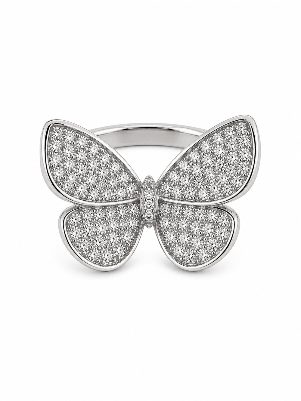 Silver Tone Butterfly Pave Ring